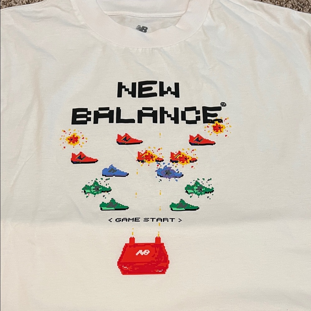 New Balance White Tee with Colorful Gaming Shoe Graphics - Picture 5 of 7